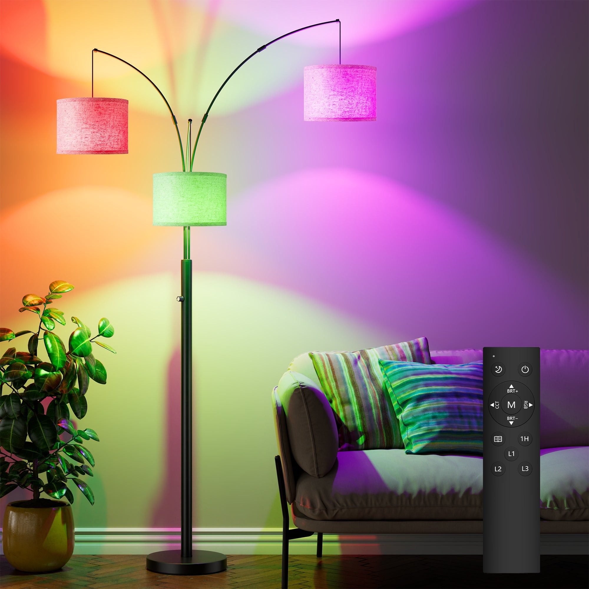 Three-Color Temperature & Dimmable Three-Head Floor Lamp Create A Cozy
