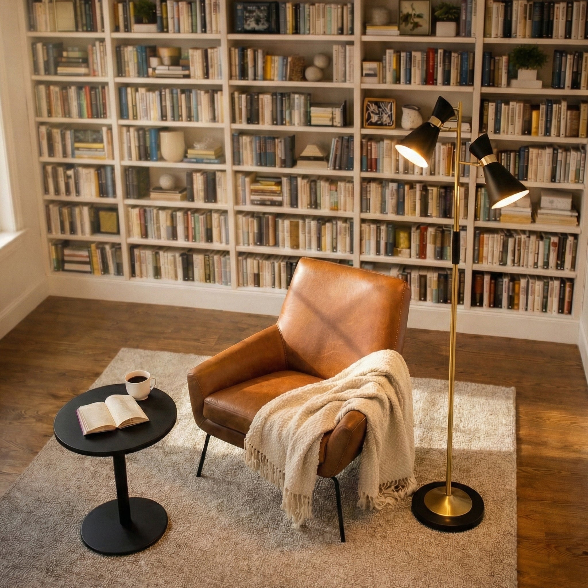 Axis Brassed Gold Floor Lamp With 4-Way Double Spots With Metal Base