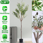 1Pc 5.9FT Artificial Olive Tree Tall Fake Olive Plant Faux Potted Oliv
