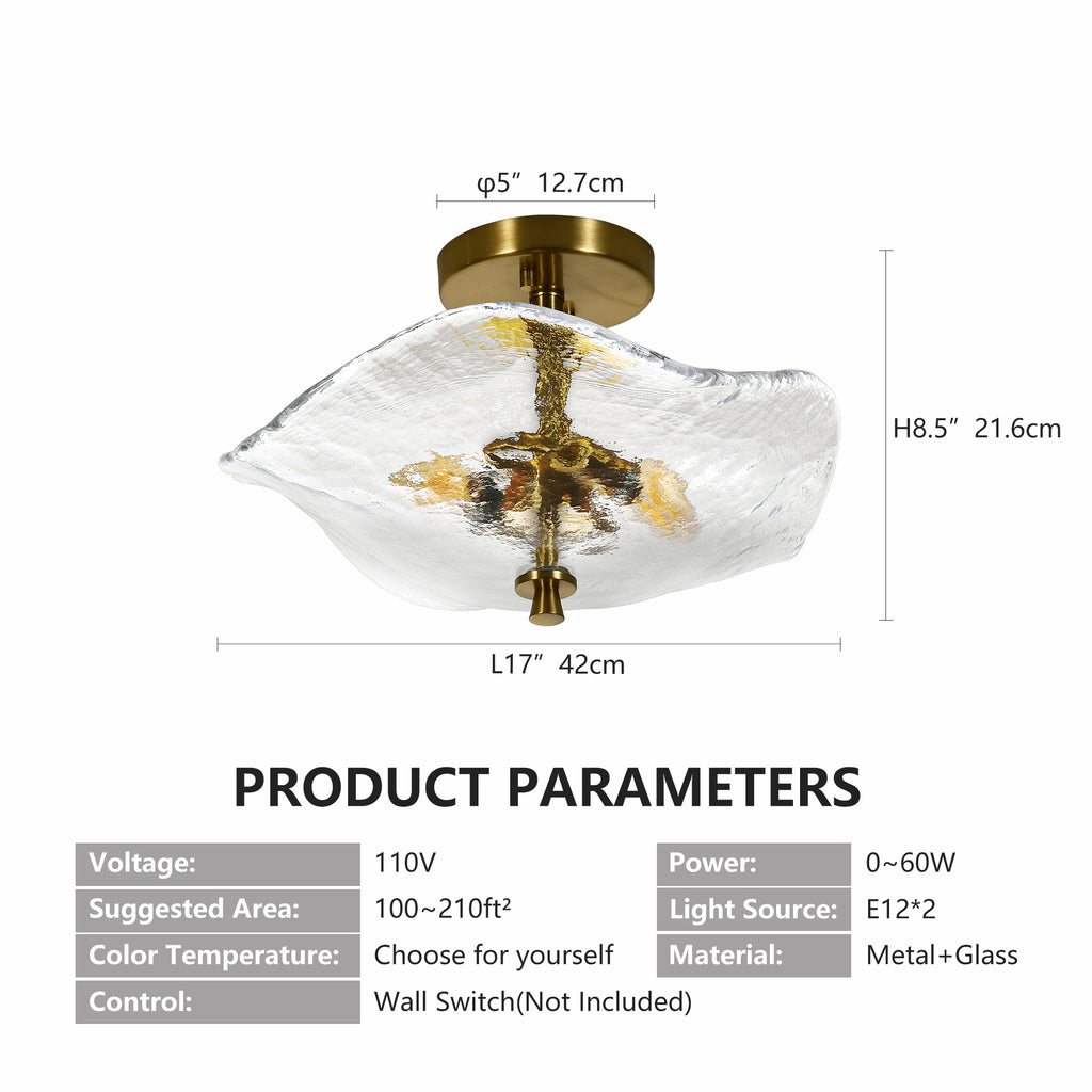 Glass Globe Semi Flush Mount Ceiling Light Fixture, 16.5 Inch