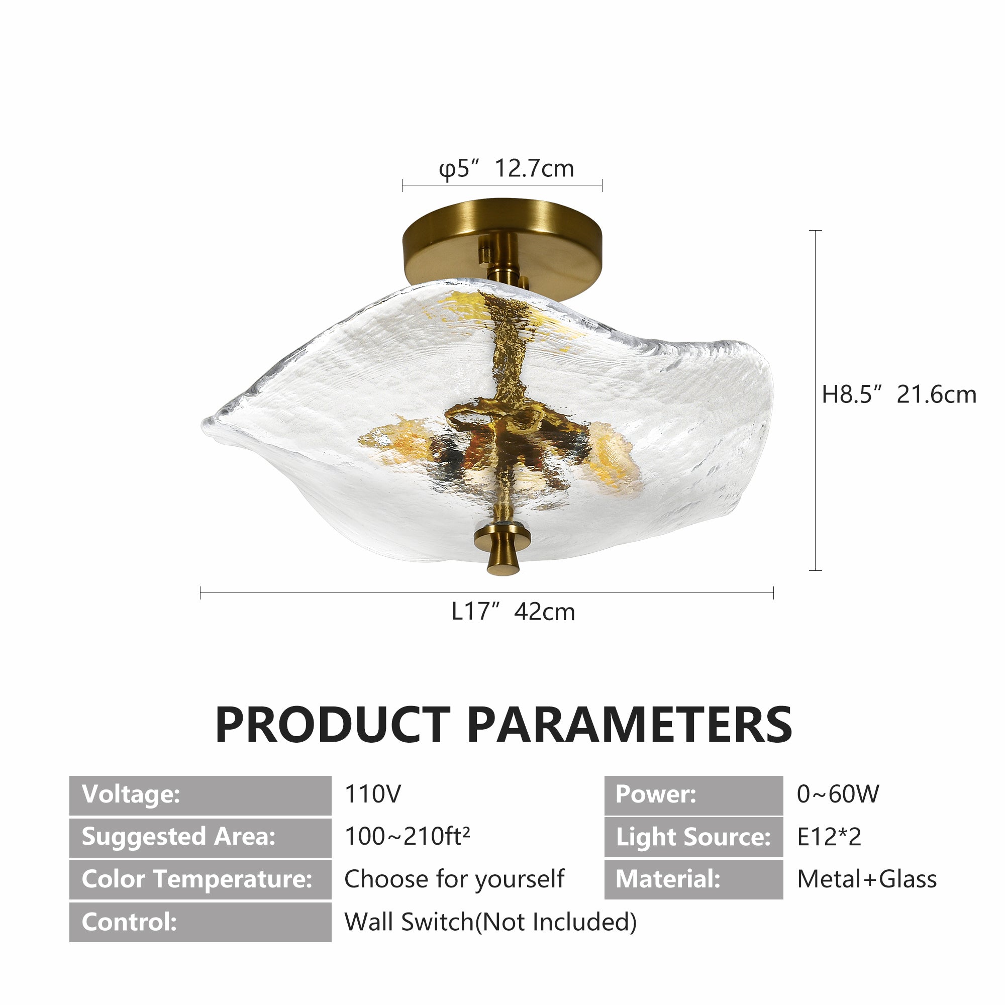 Glass Globe Semi Flush Mount Ceiling Light Fixture, 16.5 Inch