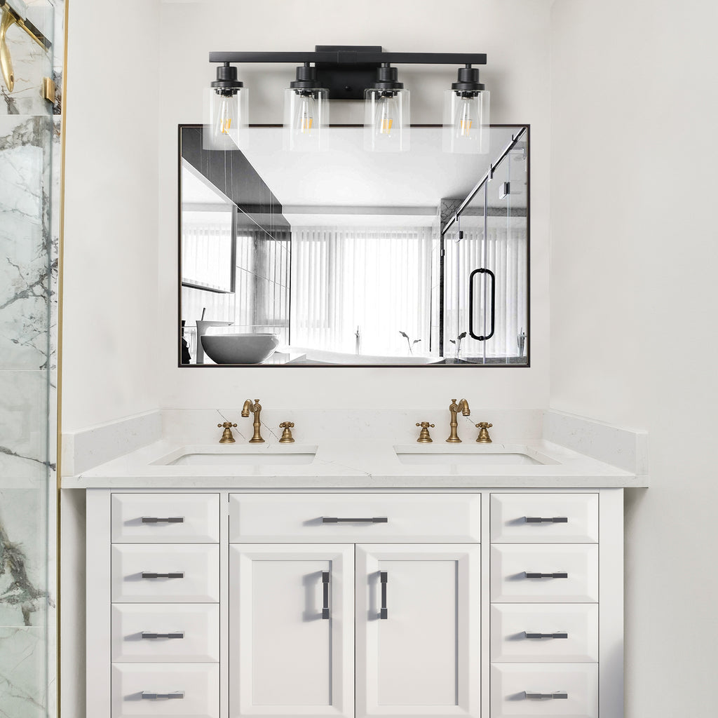 24 Modern Black 4-Light Bathroom Vanity Light Fixture