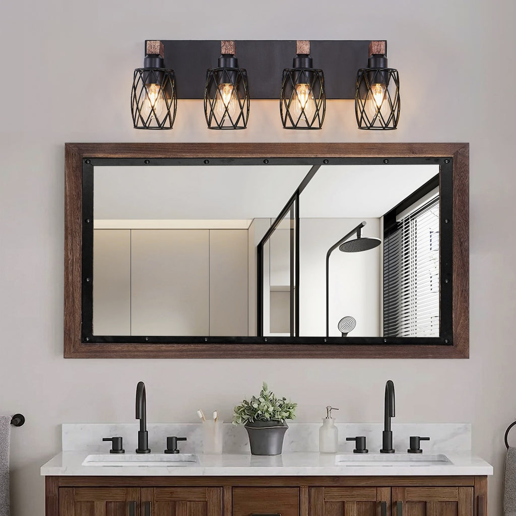 24 Industrial Vintage 4-Light Wall Sconce - Black Cage Wall Lighting F