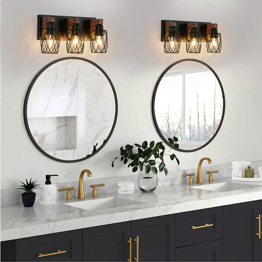 18 Industrial Vintage 3-Light Wall Sconce - Black Cage Wall Lighting F