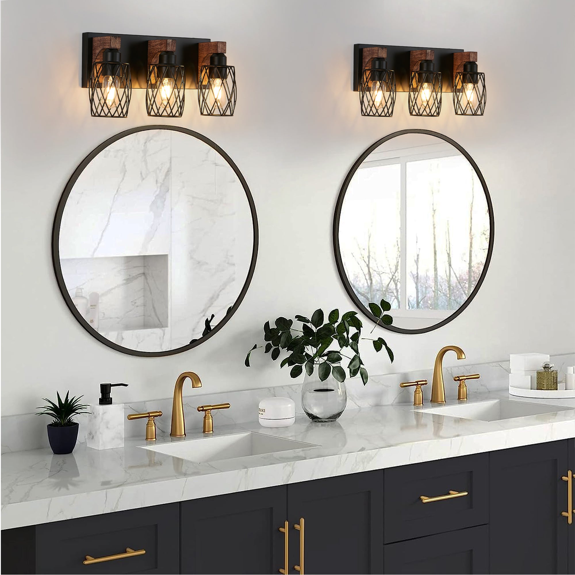 18 Industrial Vintage 3-Light Wall Sconce - Black Cage Wall Lighting F