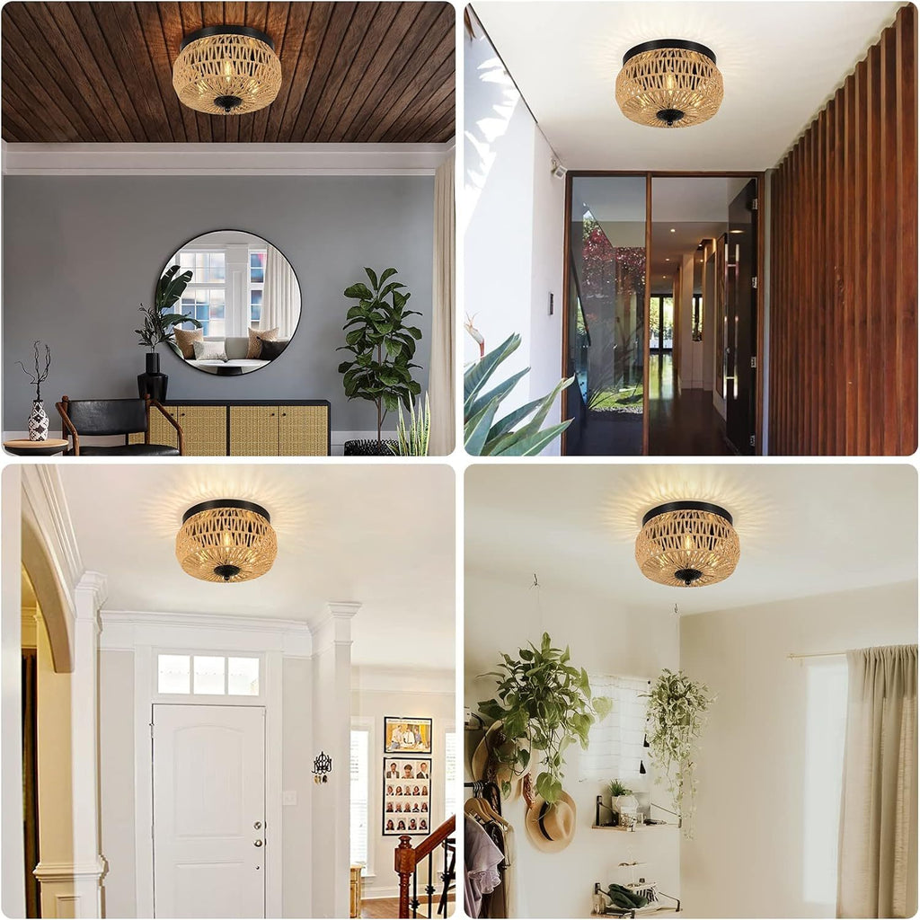 Woven Rattan 3-Lamp Chandelier | Handmade Cage Design