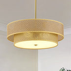 17.7 Inch Woven Rattan Linen Semi Embedded Ceiling Light Fixture