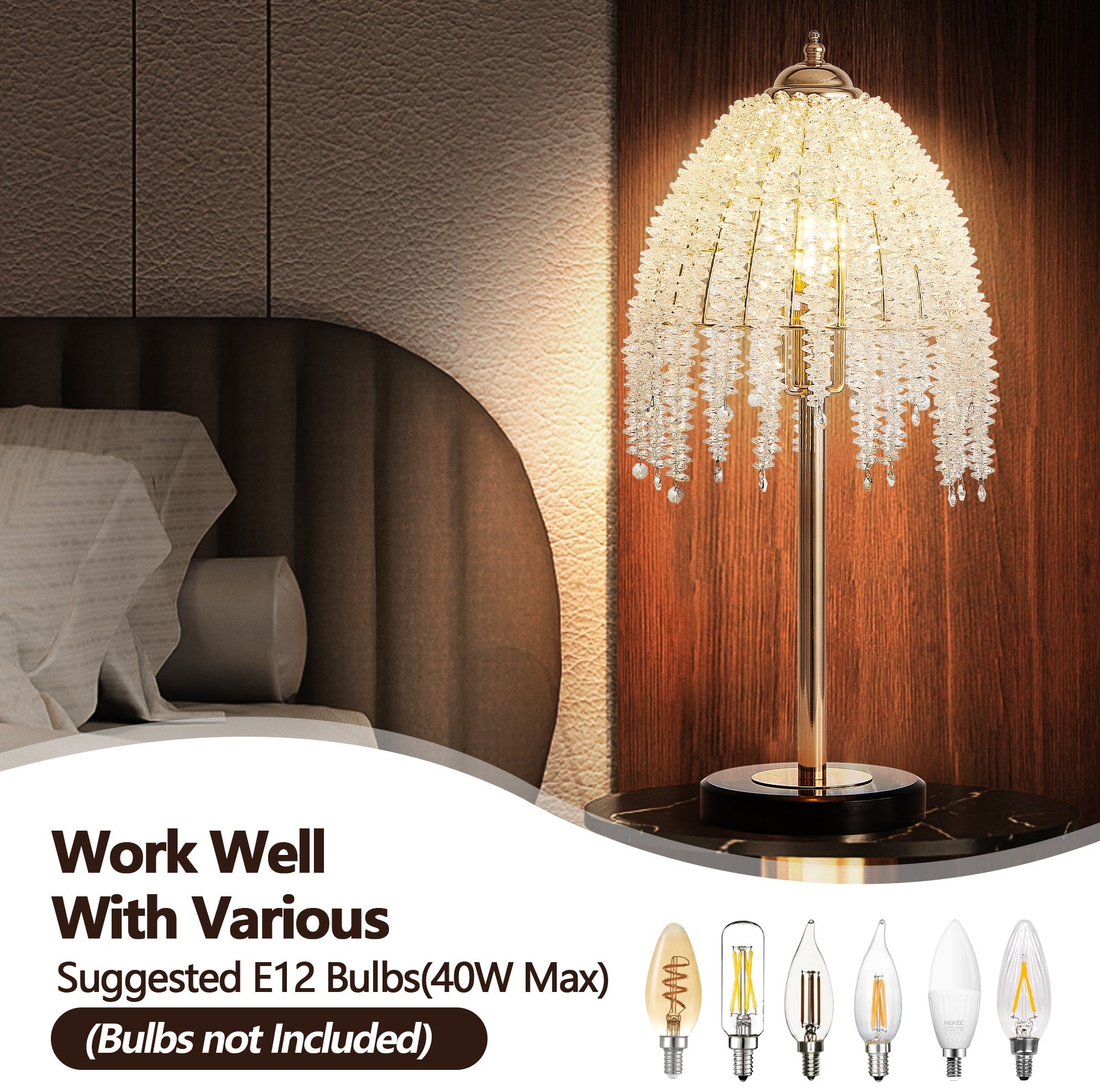 19 H Elegant Crystal Table Lamp Vintage Waterfall Design With Crystal
