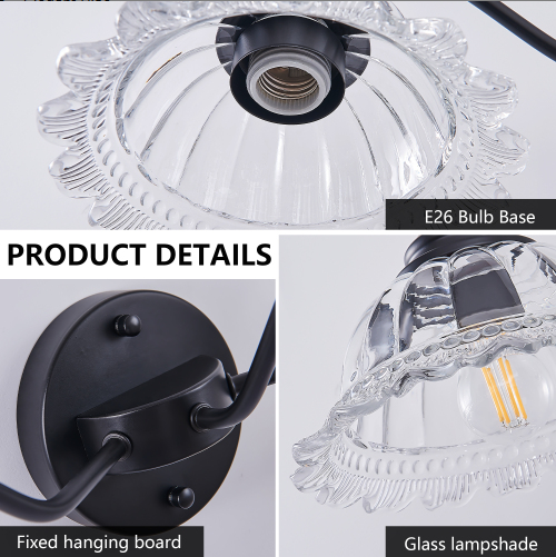 20 Inch 2-Light Vintage Bathroom Wall Sconce - Elegant Black Metal And