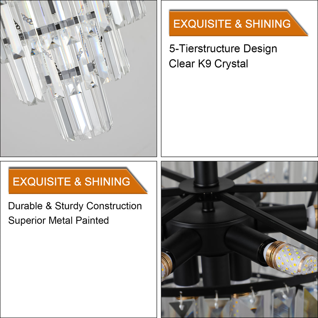 20 Black Crystal Chandelier Ceiling Light