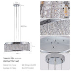Modern Crystal Chandelier 19 Inches Aluminum Iron Round Ceiling Light