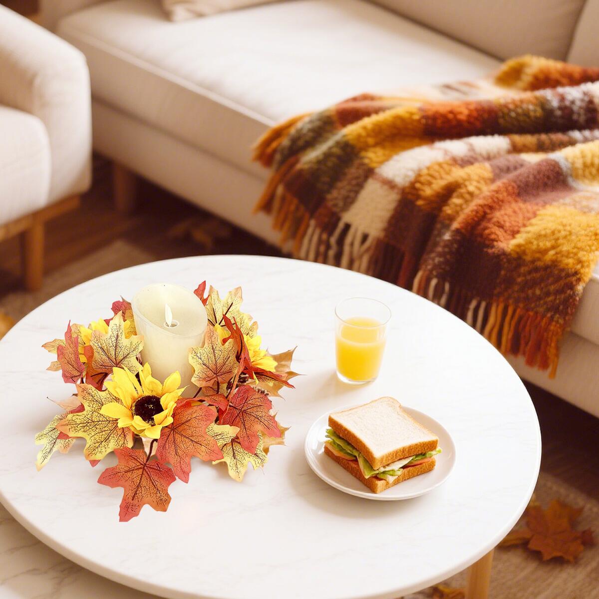 2 Pcs 9.8 Inch Fall Candle Rings Wreaths Candlestick Decorative Rattan