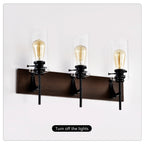 3-Light Matte Black Wood Color Bathroom Light Fixtures