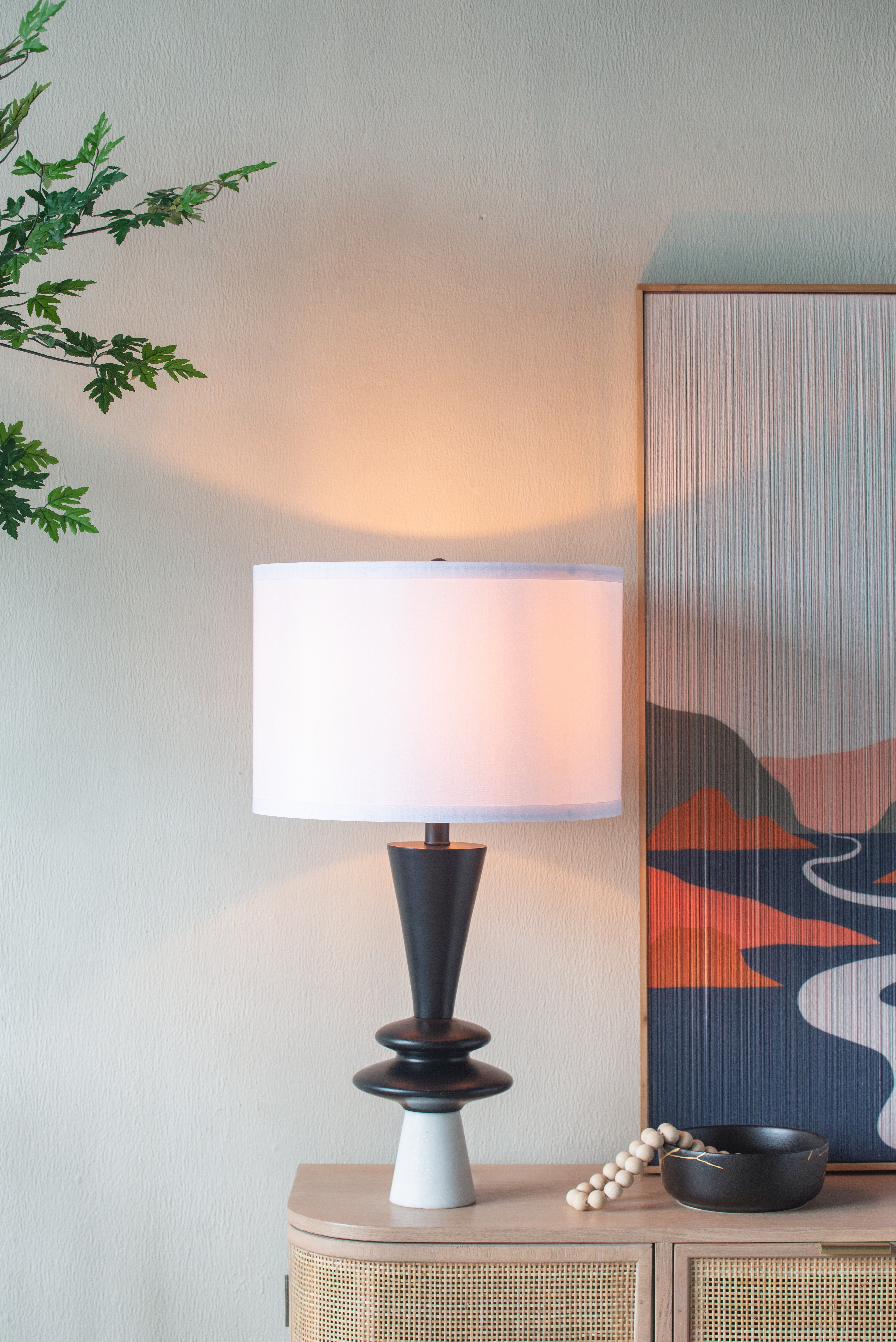 D15x26.7 Black Aluminum Table Lamp With Two Varying Disc Accents And W