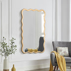 Solid Wood Wavy Rectangle Mirror-Natural-Wood 40X 28 Modern Mirror Wal