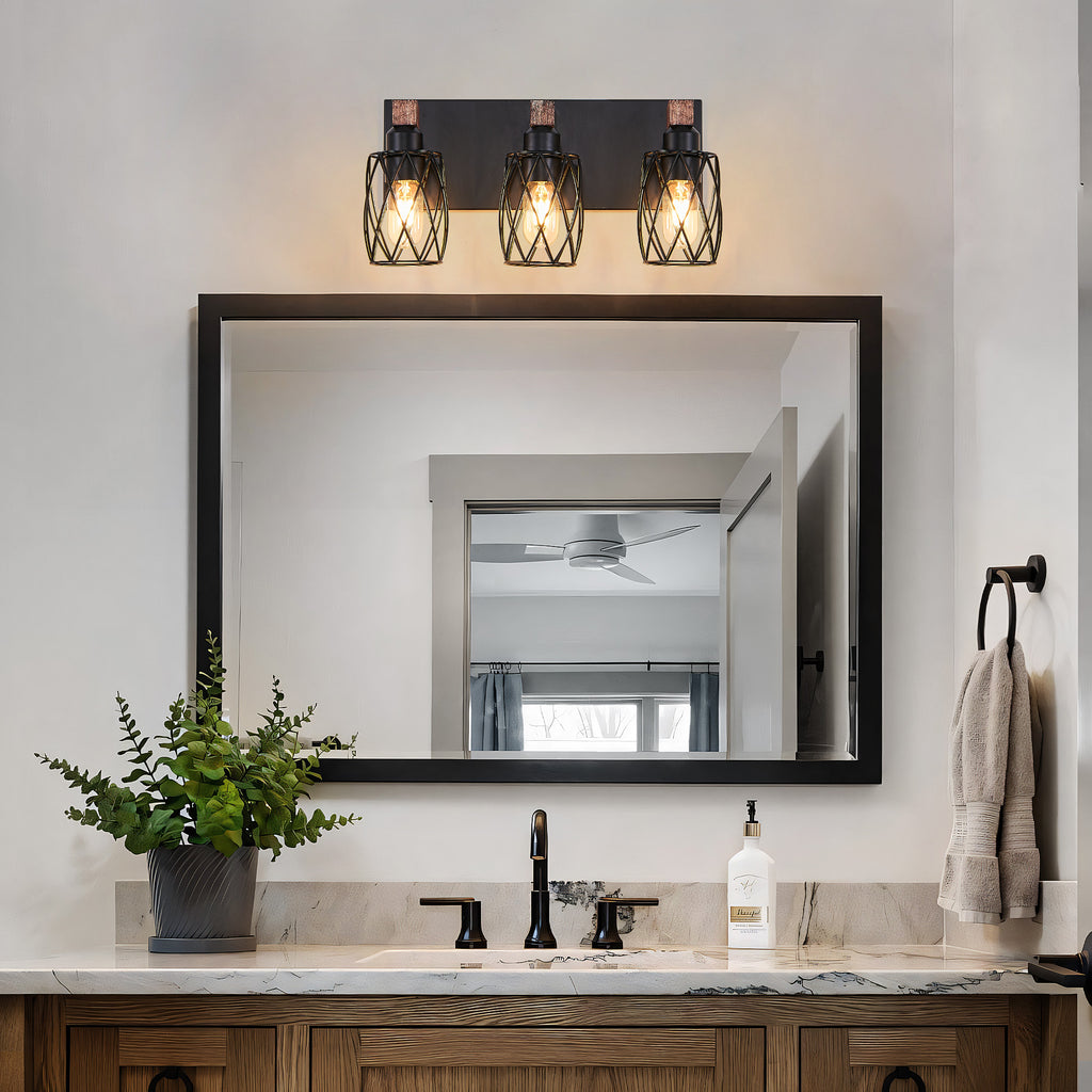 18 Industrial Vintage 3-Light Wall Sconce - Black Cage Wall Lighting F