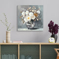 White Chrysanthemum Glass Vase Canvas Wall Art Bathroom Decor Country