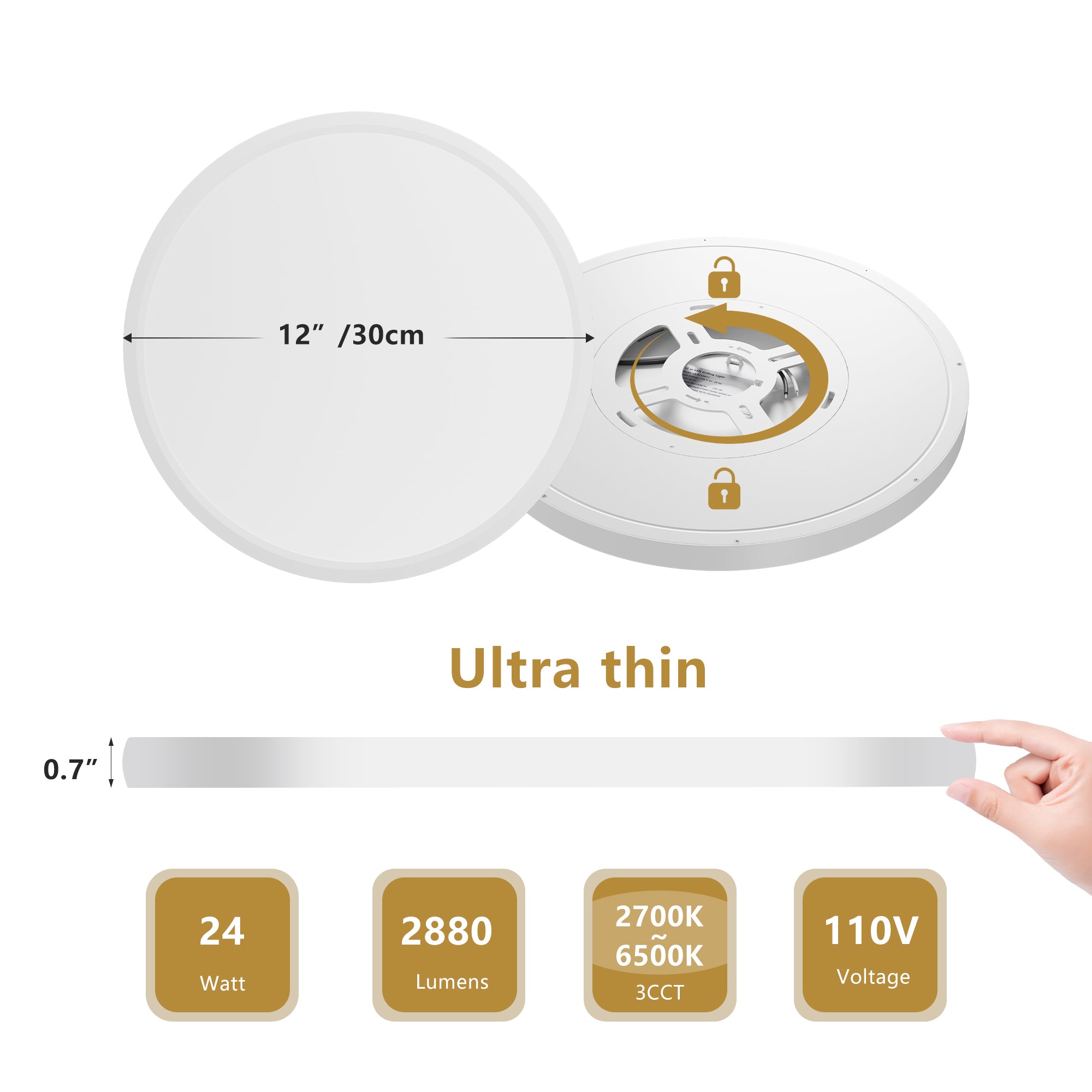 6PK 12 In. LED Flush Mount Ceiling Light Fixture - 2880 Lumens