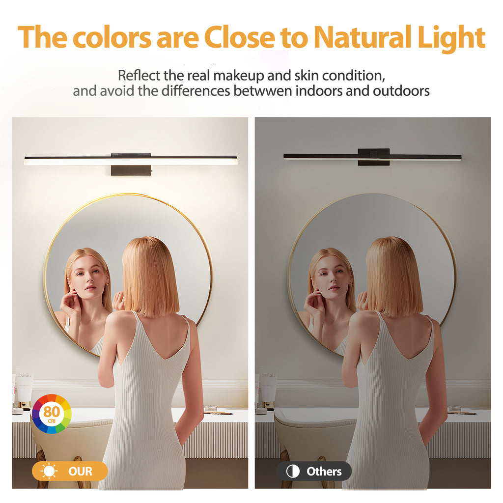 39 Inch Modern LED Bathroom Vanity Light -Sleek Black Metal Wall Light