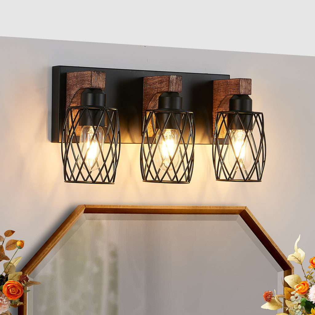 18 Industrial Vintage 3-Light Wall Sconce - Black Cage Wall Lighting F