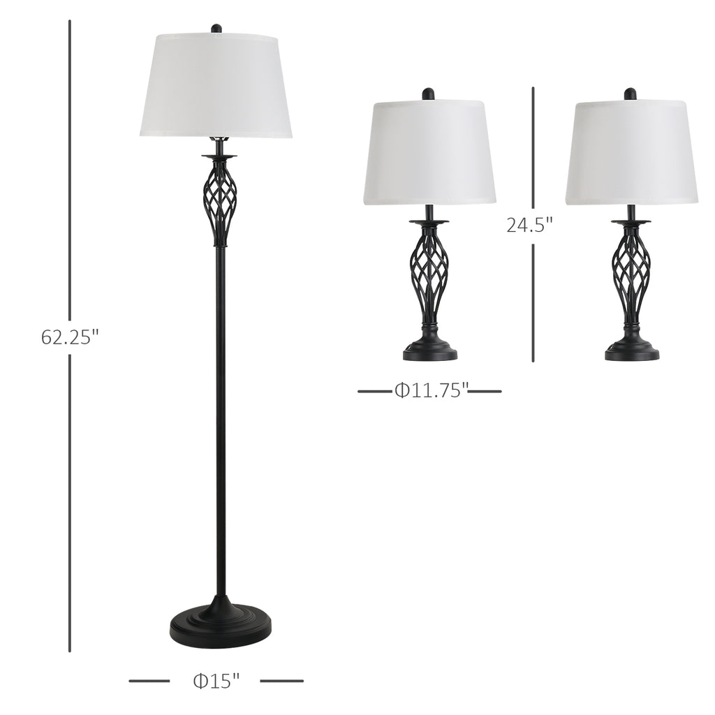 3 Piece Table Floor Lamp Set with Metal Pole