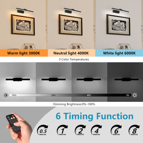 16inch Black Bathroom Light Fixtures Over Mirror Modern Dimmable LED V