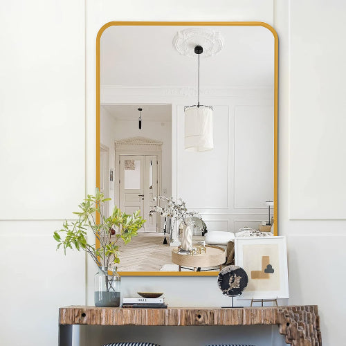 22x30 Inch Silver Metal Framed Rectangular Bathrrom Mirror For Wall.