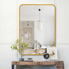 22x30 Inch Silver Metal Framed Rectangular Bathrrom Mirror For Wall.
