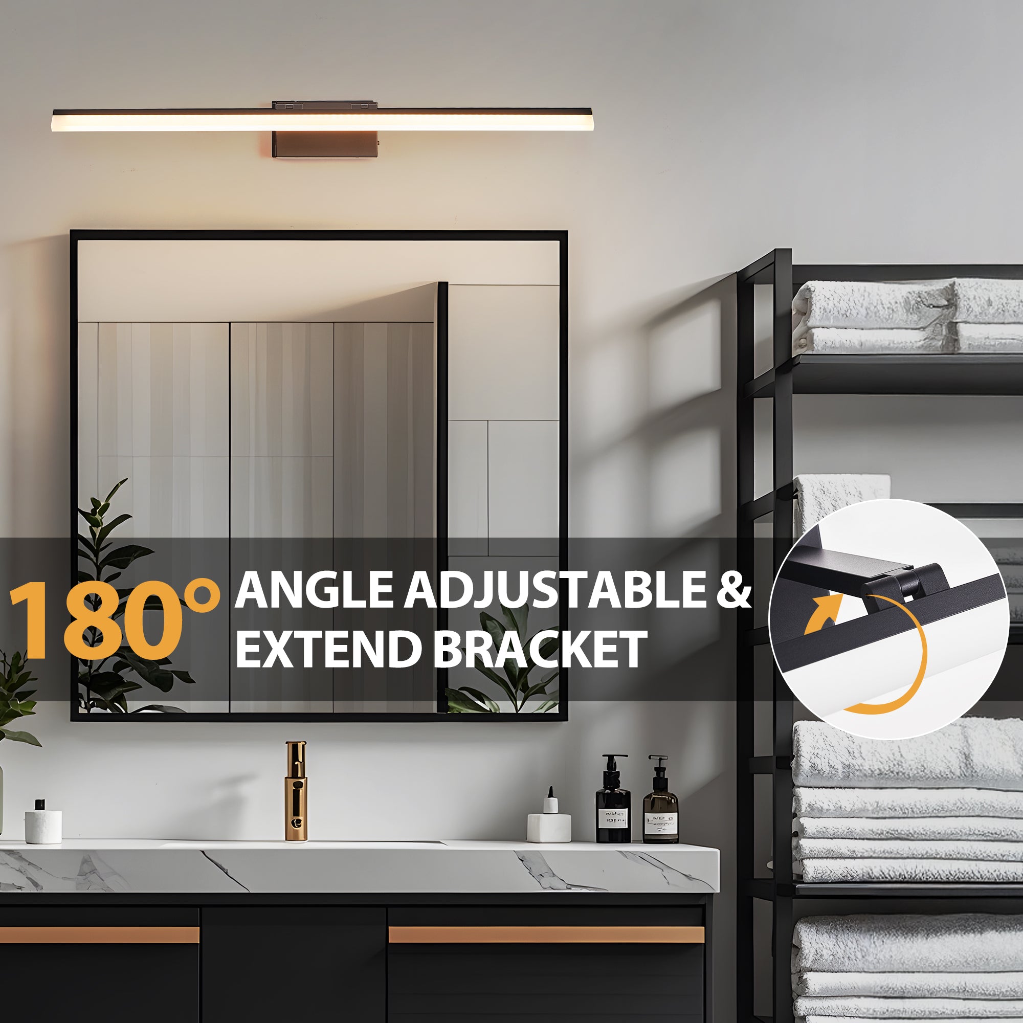 39 Inch Modern LED Bathroom Vanity Light -Sleek Black Metal Wall Light