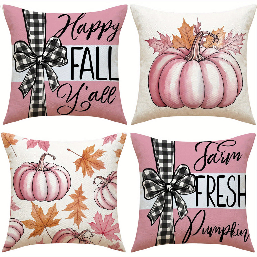 4 Pack Fall Pillow Covers 18x18in Farmhouse Pumpkin Maple Leaf Cushion