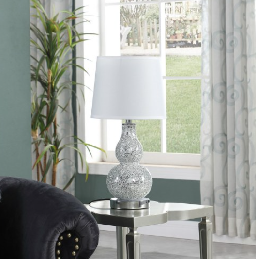 19.5 In Mirror Glass Mosaic Silver Chrome Polyresin Table Lamp