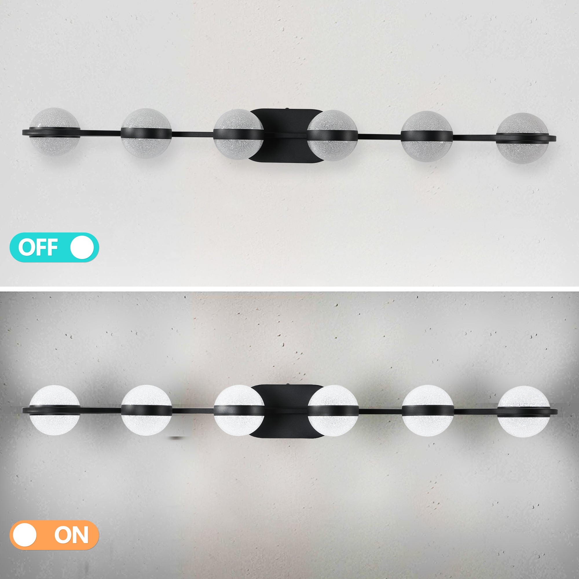 43in Black Minimalist LED Bathroom Vanity Light With Crystal Sand Acry