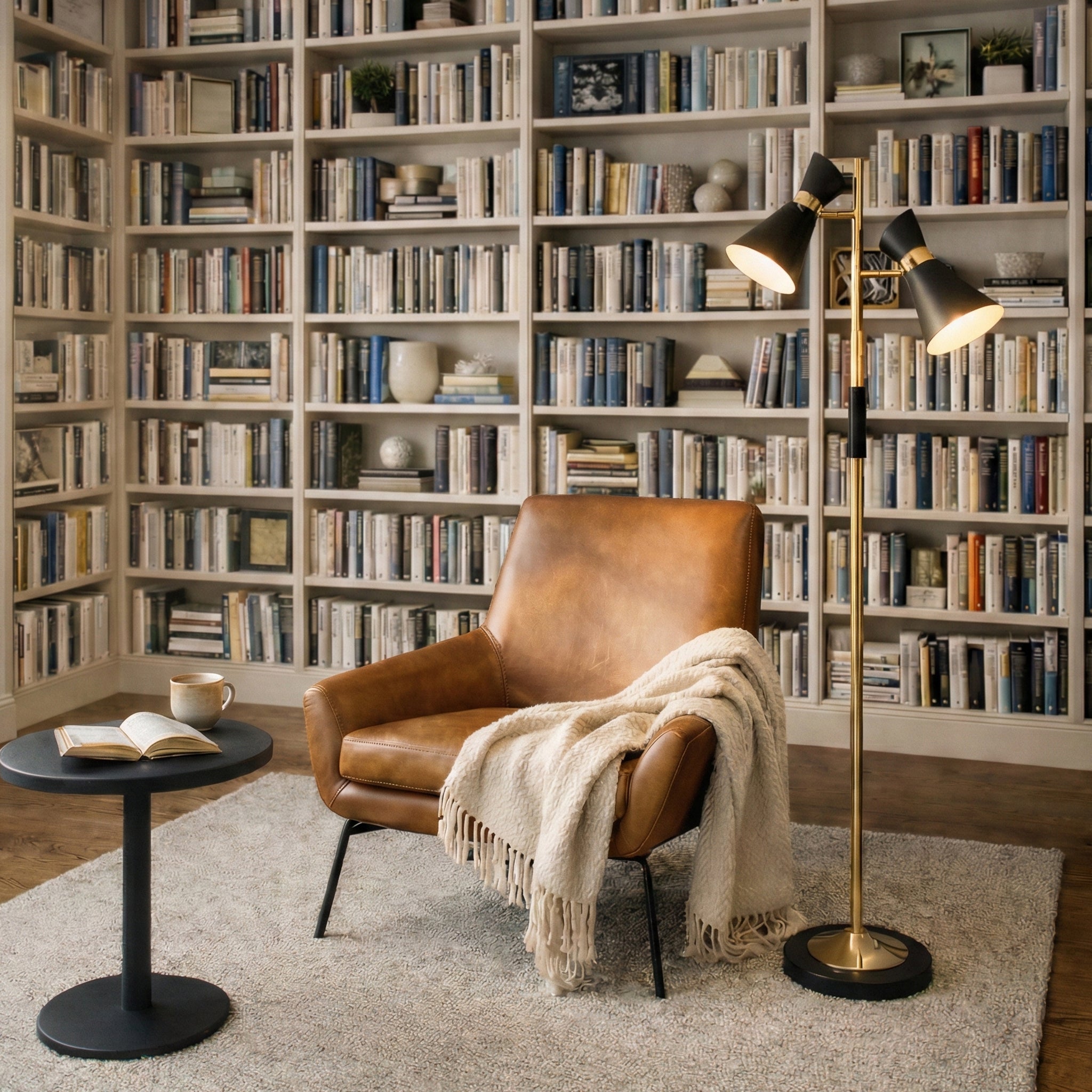 Axis Brassed Gold Floor Lamp With 4-Way Double Spots With Metal Base