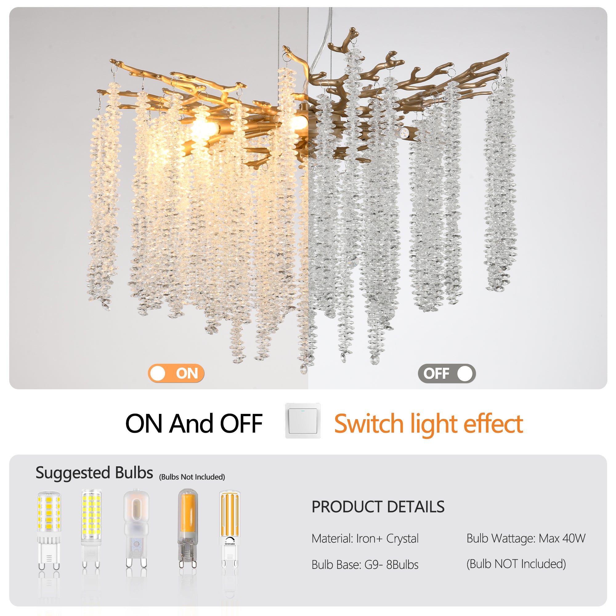 Gold Crystal Pendant Light with Cascading Strands, 24 Inch