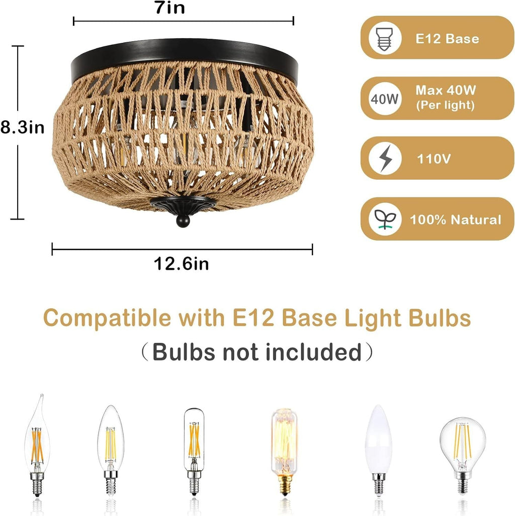 Woven Rattan 3-Lamp Chandelier | Handmade Cage Design