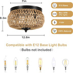 Woven Rattan 3-Lamp Chandelier | Handmade Cage Design