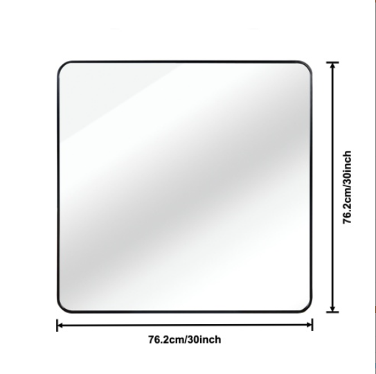 30 In X 30 In Black Metal Framed Square Bathrrom Mirror For Wall.