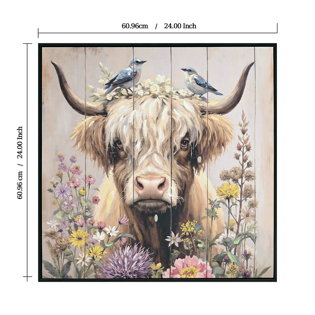 Farmhouse Highland Cow Wall Decor In Neutral Colour Rustic Cow And Chr