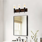 3-Light Matte Black Wood Color Bathroom Light Fixtures