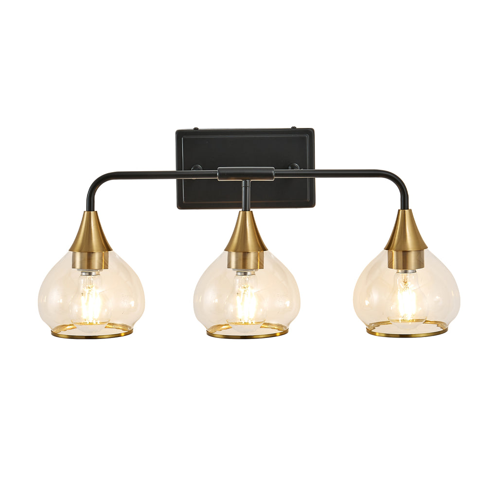23in Modern 3-Light Vanity Wall Sconce - Black And Gold Bathroom Light