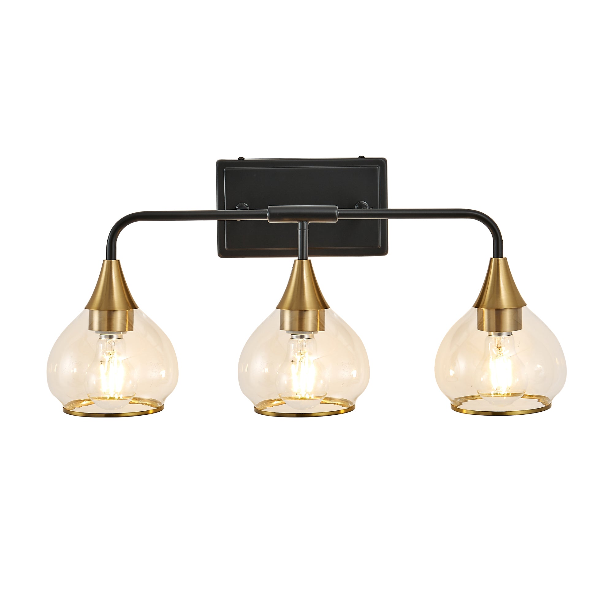 23in Modern 3-Light Vanity Wall Sconce - Black And Gold Bathroom Light