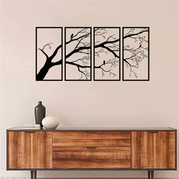 CIFbuy Modern Aluminum Dead Branch And Flying Bird Four-Piece Wall Art