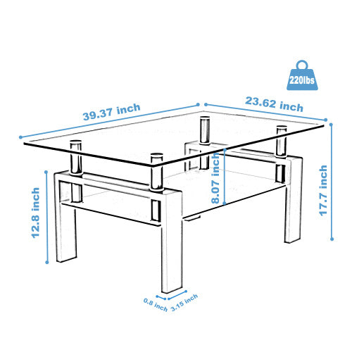 Rectangular Glass Coffee Table | 2-Layer Structure