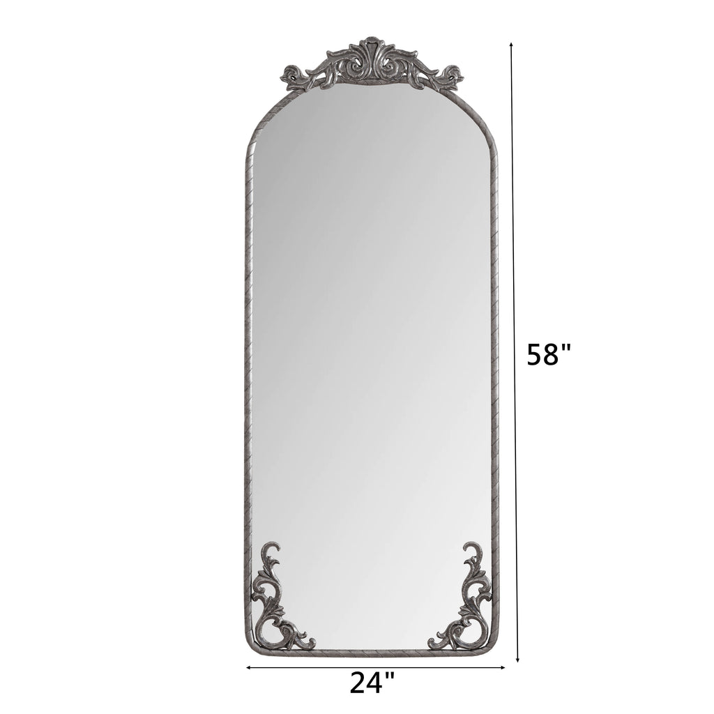 58x24 Arched Full Body Mirror With Vintage Ornate Carved Applique On T