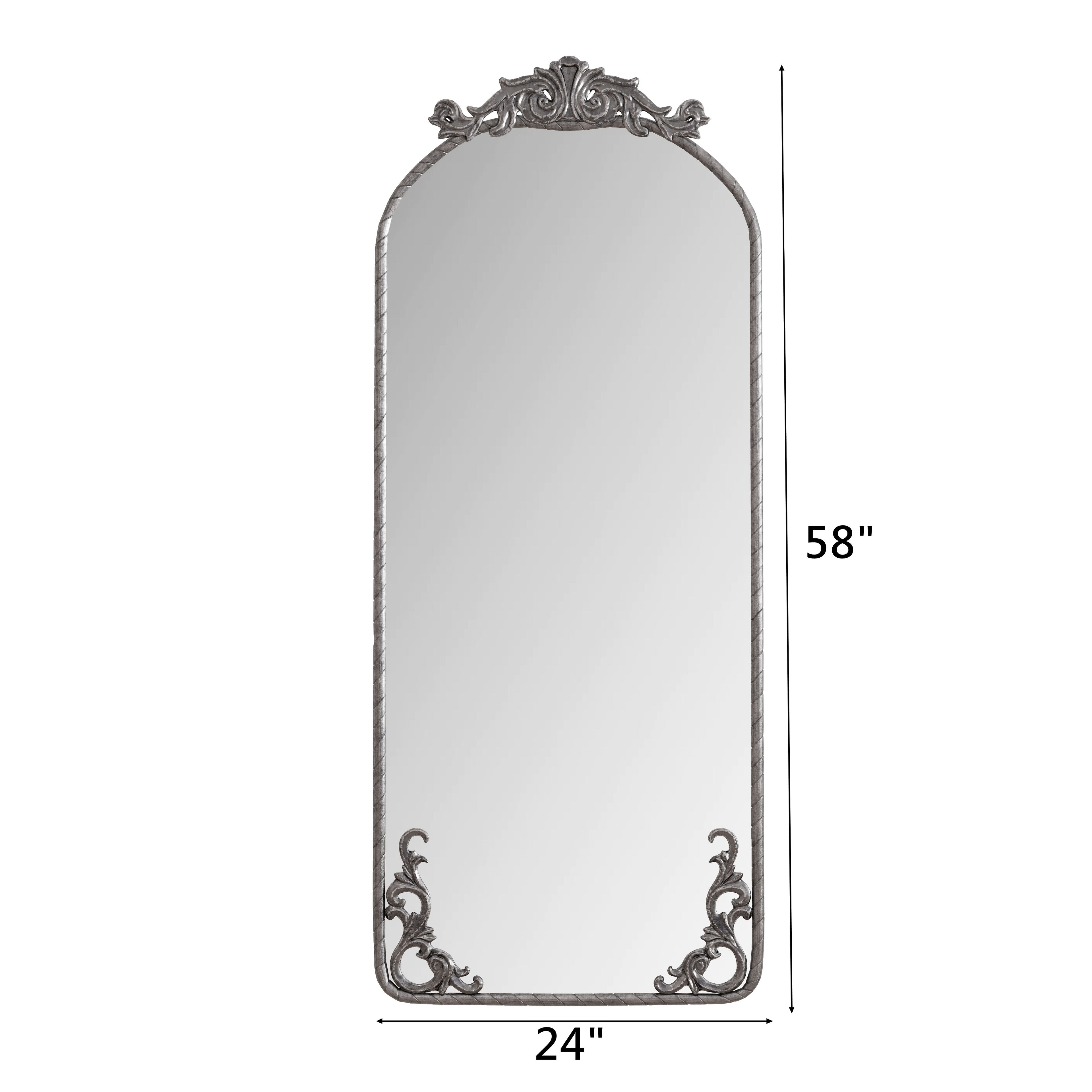 58x24 Arched Full Body Mirror With Vintage Ornate Carved Applique On T