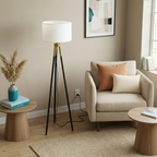 Sway Brassed Gold Floor Lamp With On Off Triple Legs White Fabric Shad