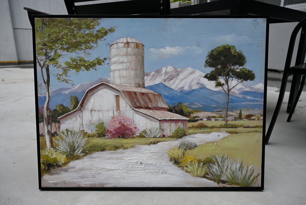 Framed Rustic Farmhouse Canvas Wall Art Beautiful Field Painting Wildf