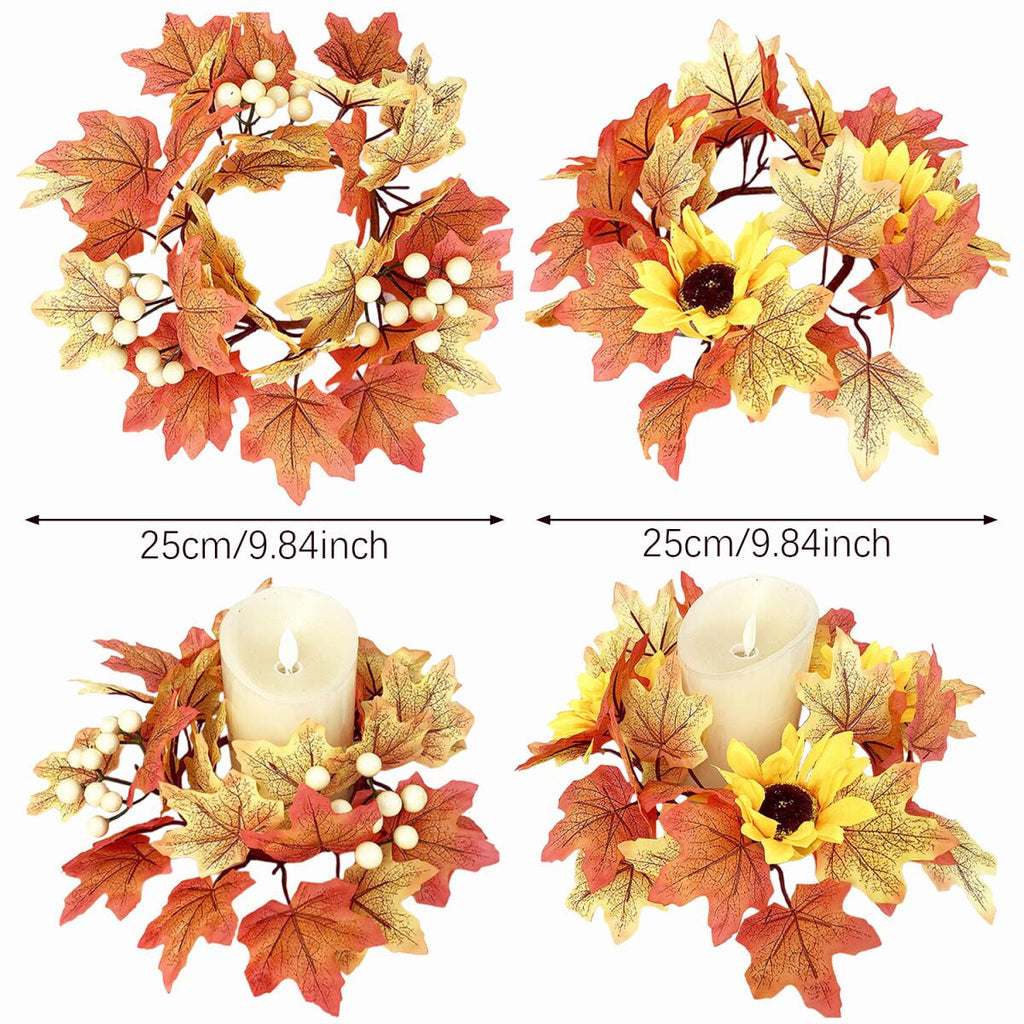 2 Pcs 9.8 Inch Fall Candle Rings Wreaths Candlestick Decorative Rattan