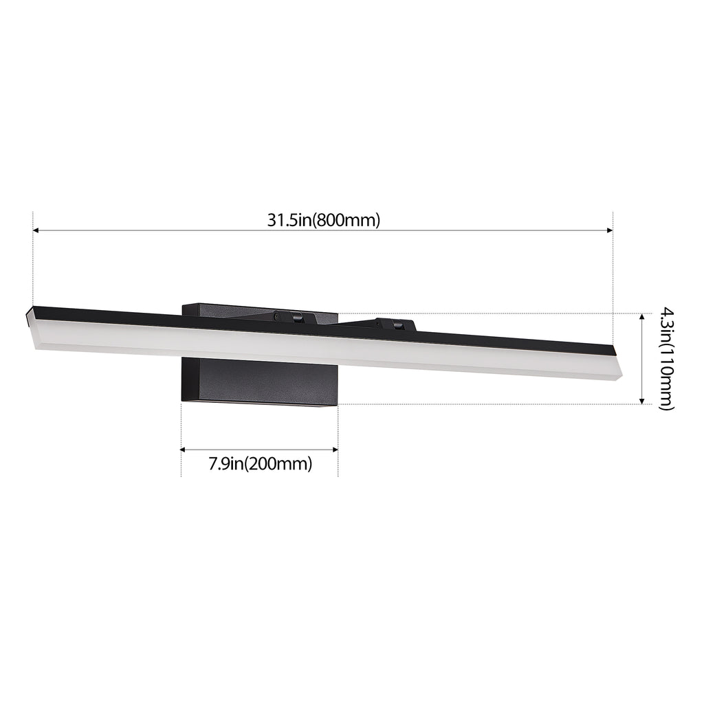 32 Inch Modern LED Bathroom Vanity Light - Sleek Black Metal Wall Ligh
