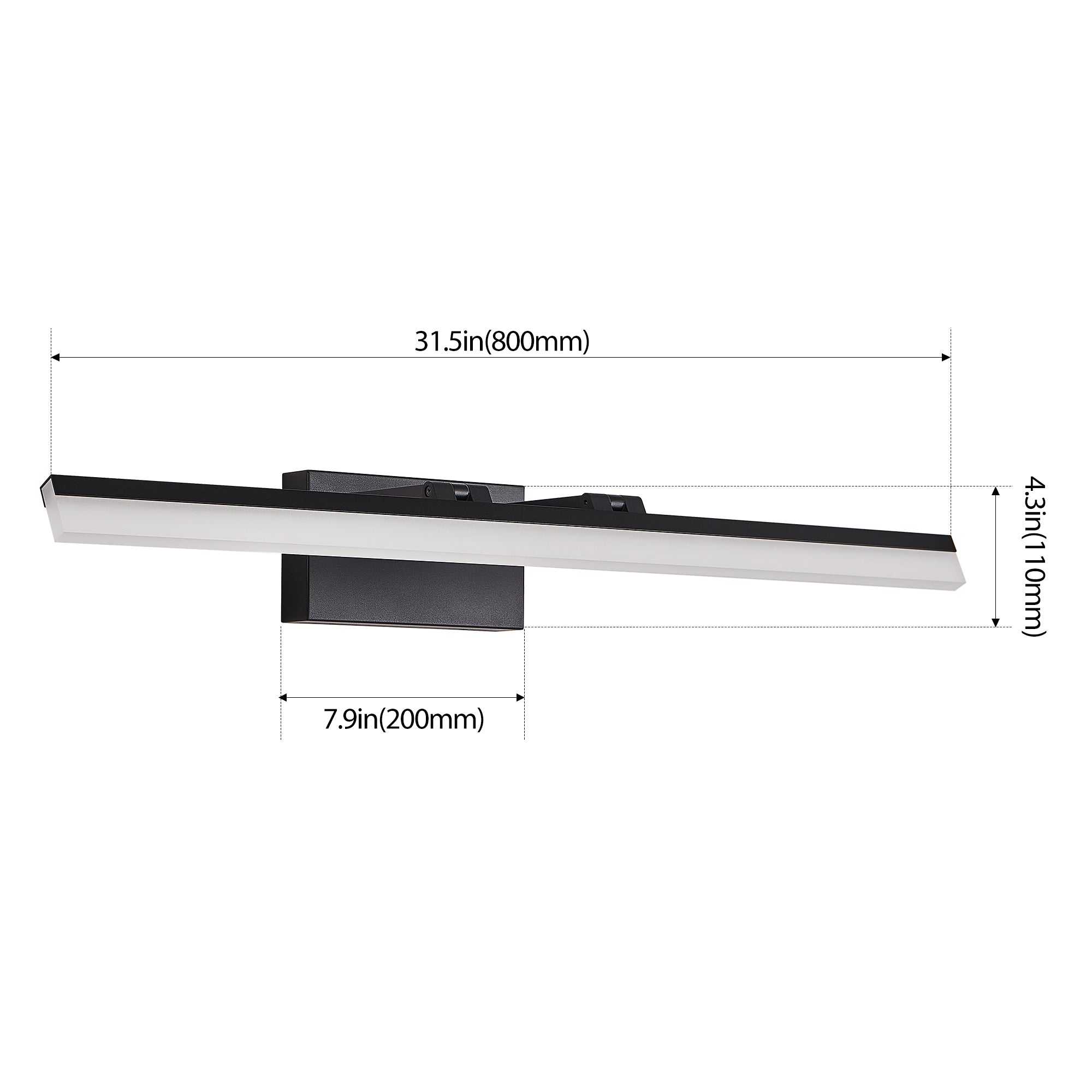 32 Inch Modern LED Bathroom Vanity Light - Sleek Black Metal Wall Ligh